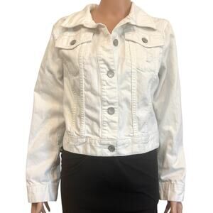 a.n.a. large distressed button front jean denim jacket C 2714